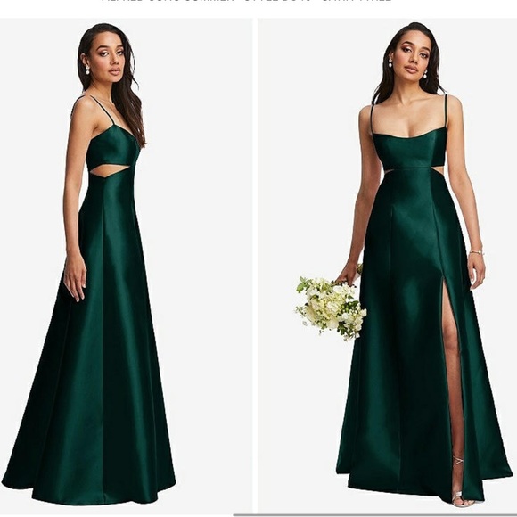 NWT Alfred Sung Open Neckline Cutout Satin Twill A-Line Dress Gown Size 4 D840 - Picture 4 of 12